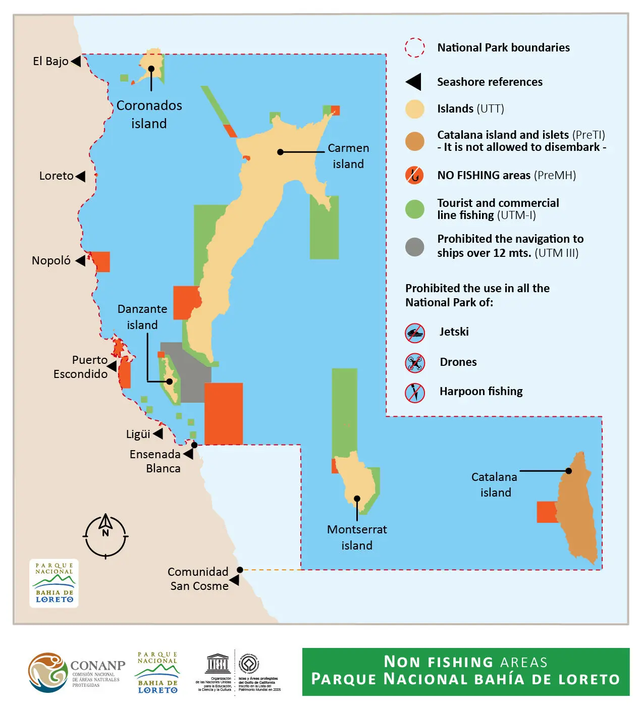 Protected fishing areas Loreto, no fish zones loreto bay, marine park no fish zones, loreto